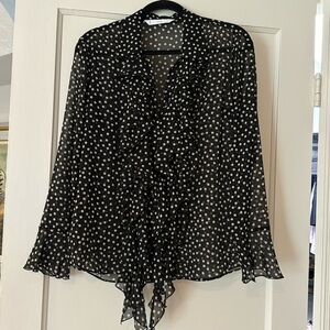 MANGO- black/white polka dot sheer blouse, size 4